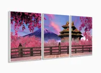 Quadro Decorativo Japão Sakura Fuji 120x60 3pç com moldura filete - Foto 4