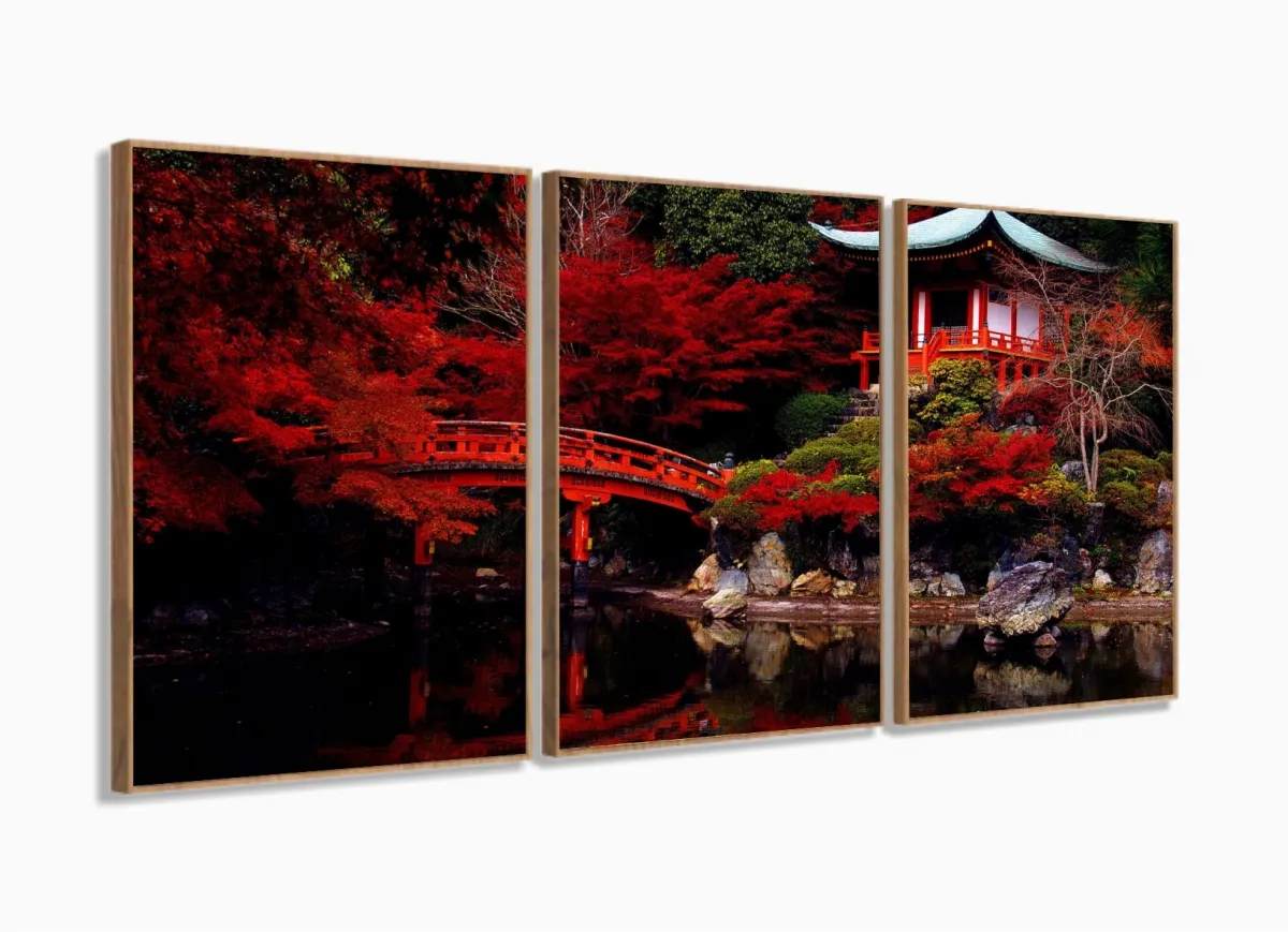 Quadro Decorativo Japão Sakura Vermelho 120x60 com moldura filete Imagem