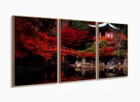 Quadro Decorativo Japão Sakura Vermelho 120x60 com moldura filete