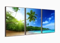 Quadro Decorativo Mar Coqueiro Paisagem 120x60 3 pç com moldura filete - Foto 2