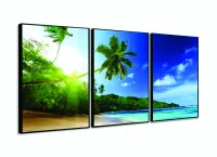 Quadro Decorativo Mar Coqueiro Paisagem 120x60 3 pç com moldura filete - Foto 3