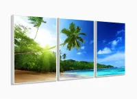 Quadro Decorativo Mar Coqueiro Paisagem 120x60 3 pç com moldura filete - Foto 4