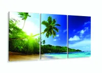 Quadro Decorativo Mar Coqueiro Paisagem 120x60 3 pç com moldura filete - Foto 5