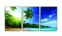Quadro Decorativo Mar Coqueiro Paisagem 120x60 3 pç com moldura filete - Foto 6