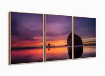 Quadro Decorativo Mar Entardecer Primavera 120x60 3 pç com moldura filete