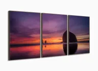 Quadro Decorativo Mar Entardecer Primavera 120x60 3 pç com moldura filete - Foto 2