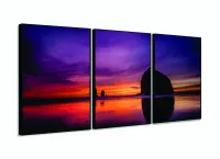 Quadro Decorativo Mar Entardecer Primavera 120x60 3 pç com moldura filete - Foto 3