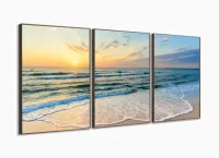 Quadro Decorativo Mar Praia Sala Quarto 120x60 3 pçs com moldura filete - Foto 2