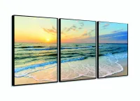 Quadro Decorativo Mar Praia Sala Quarto 120x60 3 pçs com moldura filete - Foto 3