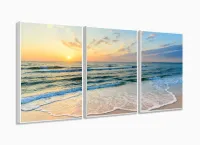 Quadro Decorativo Mar Praia Sala Quarto 120x60 3 pçs com moldura filete - Foto 4