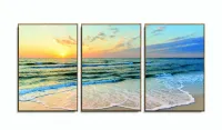 Quadro Decorativo Mar Praia Sala Quarto 120x60 3 pçs com moldura filete - Foto 6