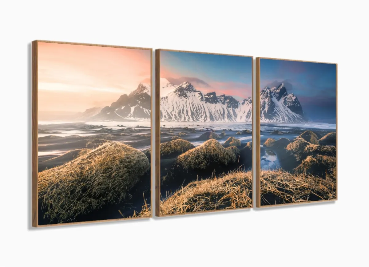 Quadro Decorativo Montanhas Neve Paisagem 120x60 com moldura filete Imagem