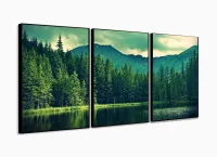 Quadro Decorativo Natureza 2 Peças Em Tecido 120x60 mosaico 3 peças em tecido com moldura filete - Foto 3