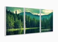 Quadro Decorativo Natureza 2 Peças Em Tecido 120x60 mosaico 3 peças em tecido com moldura filete - Foto 4