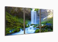 Quadro Decorativo Natureza Cachoeira Em Tecido 3 Peças com moldura filete - Foto 2