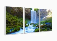 Quadro Decorativo Natureza Cachoeira Em Tecido 3 Peças com moldura filete - Foto 4