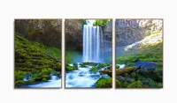 Quadro Decorativo Natureza Cachoeira Em Tecido 3 Peças com moldura filete - Foto 6