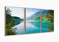 Quadro Decorativo Natureza Paisagem Em Tecido 3 Peças com moldura filete