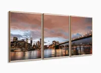 Quadro Decorativo New York Entardecer 120x60 Sala Quarto com moldura filete