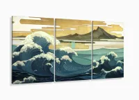 Quadro Decorativo Ondas Japão 120x60 3 peças com moldura filete - Foto 5