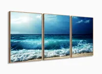 Quadro Decorativo Ondas Mar 120x60 Sala Quarto com moldura filete