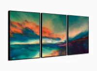 Quadro Decorativo Paisagem 120x30 sala quarto 3 peças com moldura filete - Foto 3