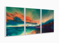 Quadro Decorativo Paisagem 120x30 sala quarto 3 peças com moldura filete - Foto 4