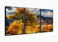 Quadro Decorativo Paisagem Árvore Amarela 3 Peças 120x60 em tecido com moldura filete - Foto 3