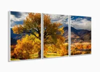 Quadro Decorativo Paisagem Árvore Amarela 3 Peças 120x60 em tecido com moldura filete - Foto 4