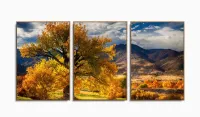Quadro Decorativo Paisagem Árvore Amarela 3 Peças 120x60 em tecido com moldura filete - Foto 6