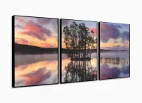 Quadro Decorativo Paisagem Árvore Lago Entardecer com moldura filete - Foto 3