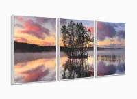 Quadro Decorativo Paisagem Árvore Lago Entardecer com moldura filete - Foto 4