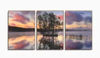 Quadro Decorativo Paisagem Árvore Lago Entardecer com moldura filete - Foto 6