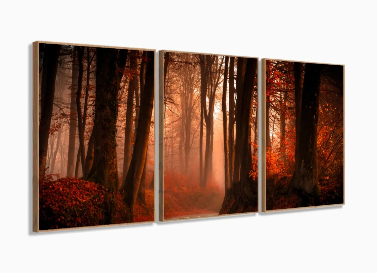 Quadro Decorativo Paisagem Árvores 120x60 Grande Em Tecido com moldura filete Imagem