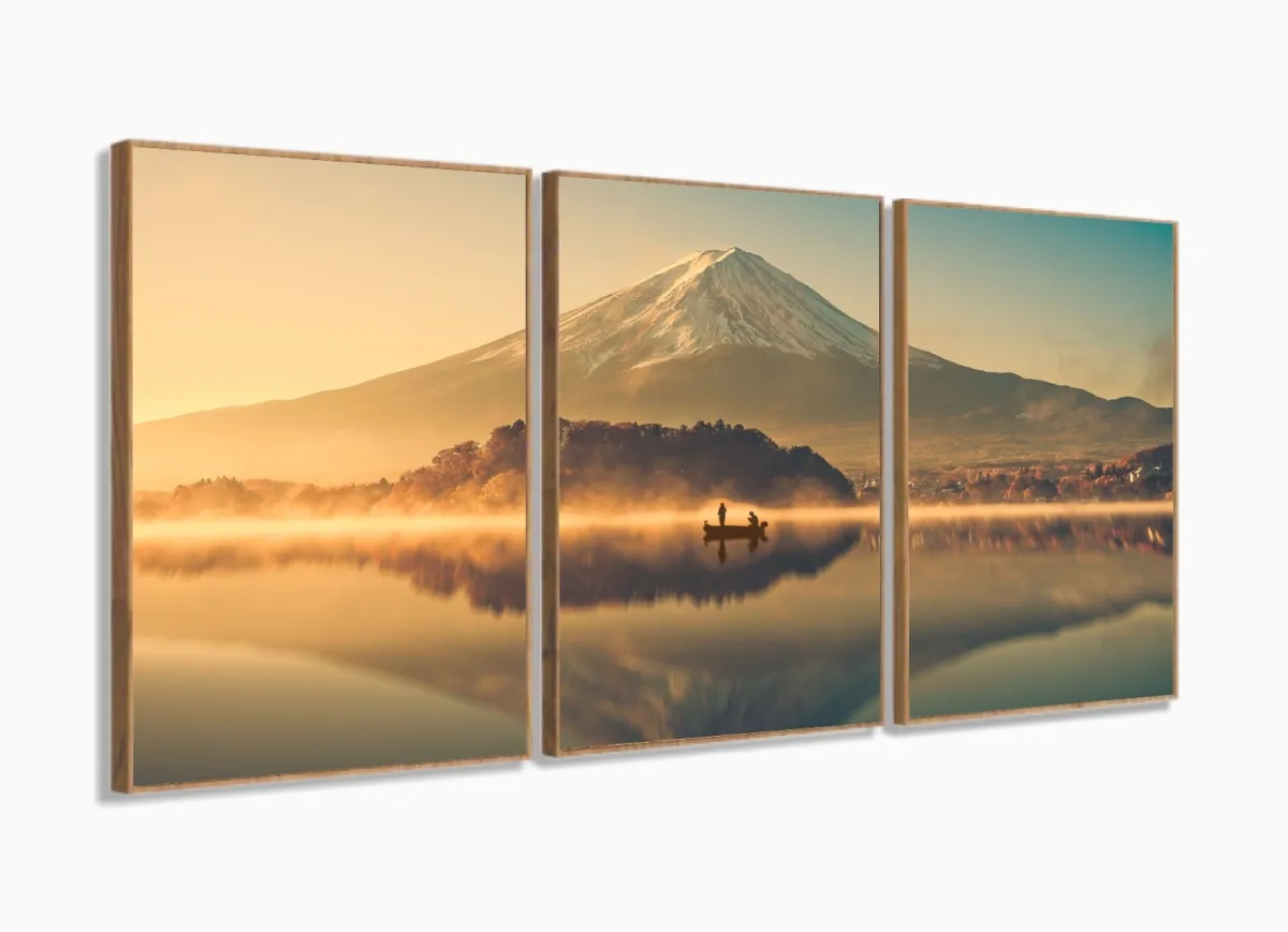 Quadro Decorativo Paisagem Barco Monte Fuji Japão com moldura filete Imagem