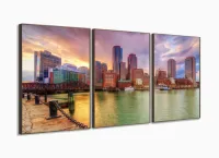 Quadro Decorativo Paisagem Boston Em Tecido 3 Peças com moldura filete - Foto 2