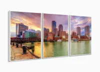 Quadro Decorativo Paisagem Boston Em Tecido 3 Peças com moldura filete - Foto 4
