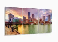 Quadro Decorativo Paisagem Boston Em Tecido 3 Peças com moldura filete - Foto 5