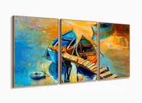 Quadro Decorativo Paisagem Canoas Entardecer Sala com moldura filete