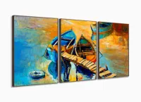 Quadro Decorativo Paisagem Canoas Entardecer Sala com moldura filete - Foto 2