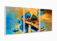 Quadro Decorativo Paisagem Canoas Entardecer Sala com moldura filete - Foto 4