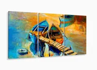 Quadro Decorativo Paisagem Canoas Entardecer Sala com moldura filete - Foto 5