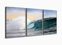 Quadro Decorativo Paisagem Mar Ondas Surf Mosaico com moldura filete - Foto 2
