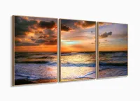 Quadro Decorativo Paisagem Mar Praia Pôr do Sol Arte com moldura filete