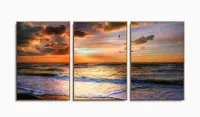 Quadro Decorativo Paisagem Mar Praia Pôr do Sol Arte com moldura filete - Foto 6