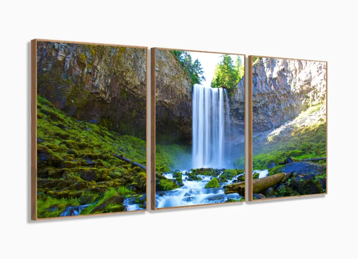 Quadro decorativo Paisagem Natureza Cachoeira - Tela em Teci com moldura filete Imagem
