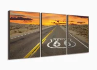 Quadro Decorativo Paisagem Rota 66 Mosaico Em Tecido 3 Peças 120x60 com moldura filete - Foto 2
