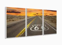 Quadro Decorativo Paisagem Rota 66 Mosaico Em Tecido 3 Peças 120x60 com moldura filete - Foto 4