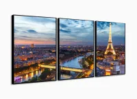 Quadro Decorativo Paris Paisagem Em Tecido 3 Peças com moldura filete - Foto 3