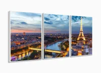 Quadro Decorativo Paris Paisagem Em Tecido 3 Peças com moldura filete - Foto 4
